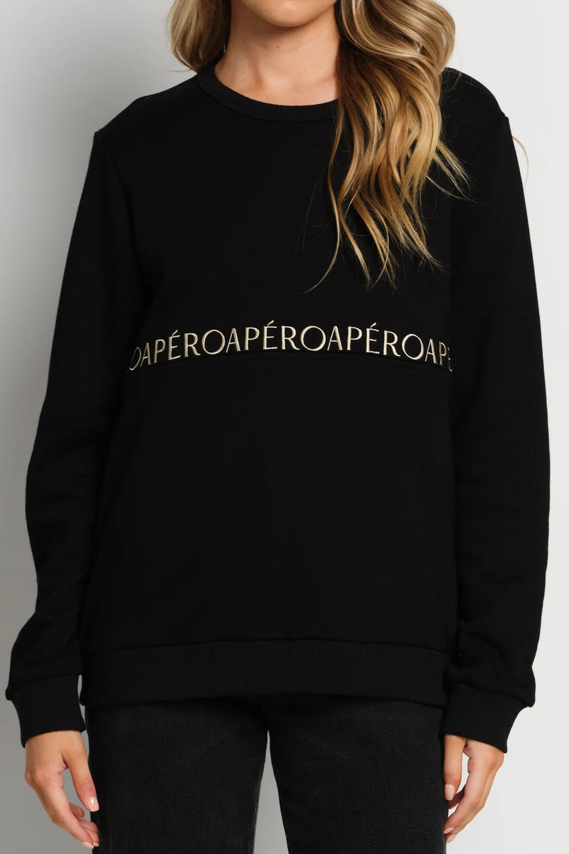 Apero | Splice Panel Embroidered Jumper | Black / Beige