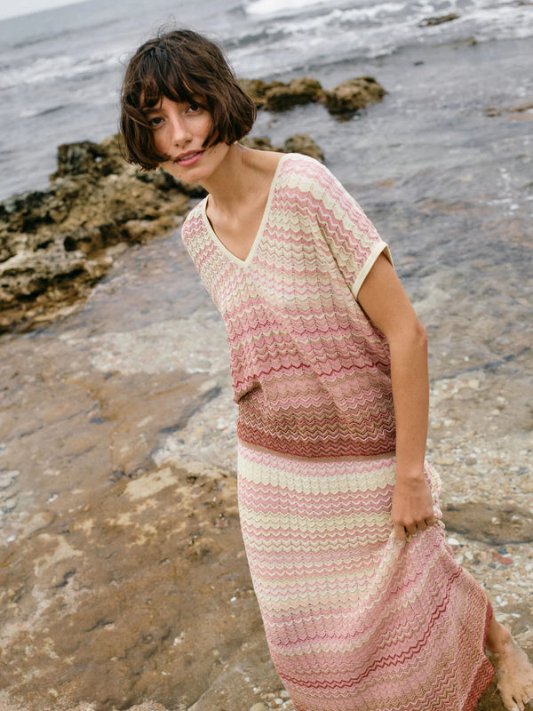 Mos Mosh | Shani Plain V-neck Knit | Powder Pink