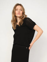 Mos Mosh | Shani Plain V-neck Knit | Black