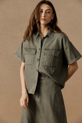 eb+ive | Bodhi Denim Shirt | Olive