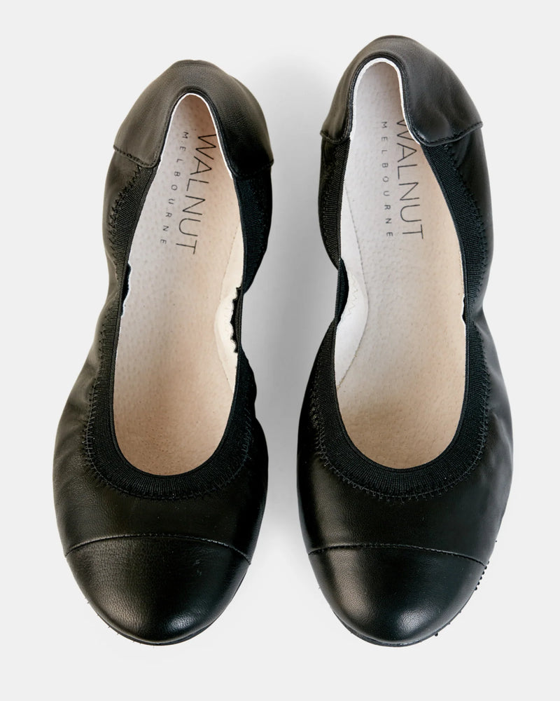 Walnut | Ava Leather Ballet Flat | Black