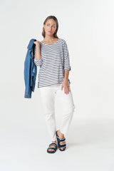 Goondiwindi | Track Cotton Tee | White/Dark Navy