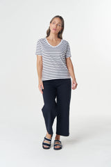 Goondiwindi Cotton | Heat V Neck Tee | White/Dark Navy