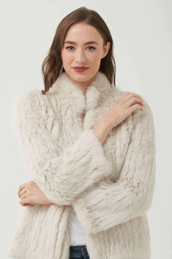 365 Days | High Neck Rabbit Fur Jacket | Chalk