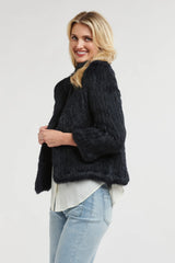 365 Days | High Neck Rabbit Fur Jacket | Midnight Navy