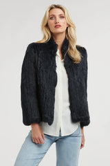 365 Days | High Neck Rabbit Fur Jacket | Midnight Navy