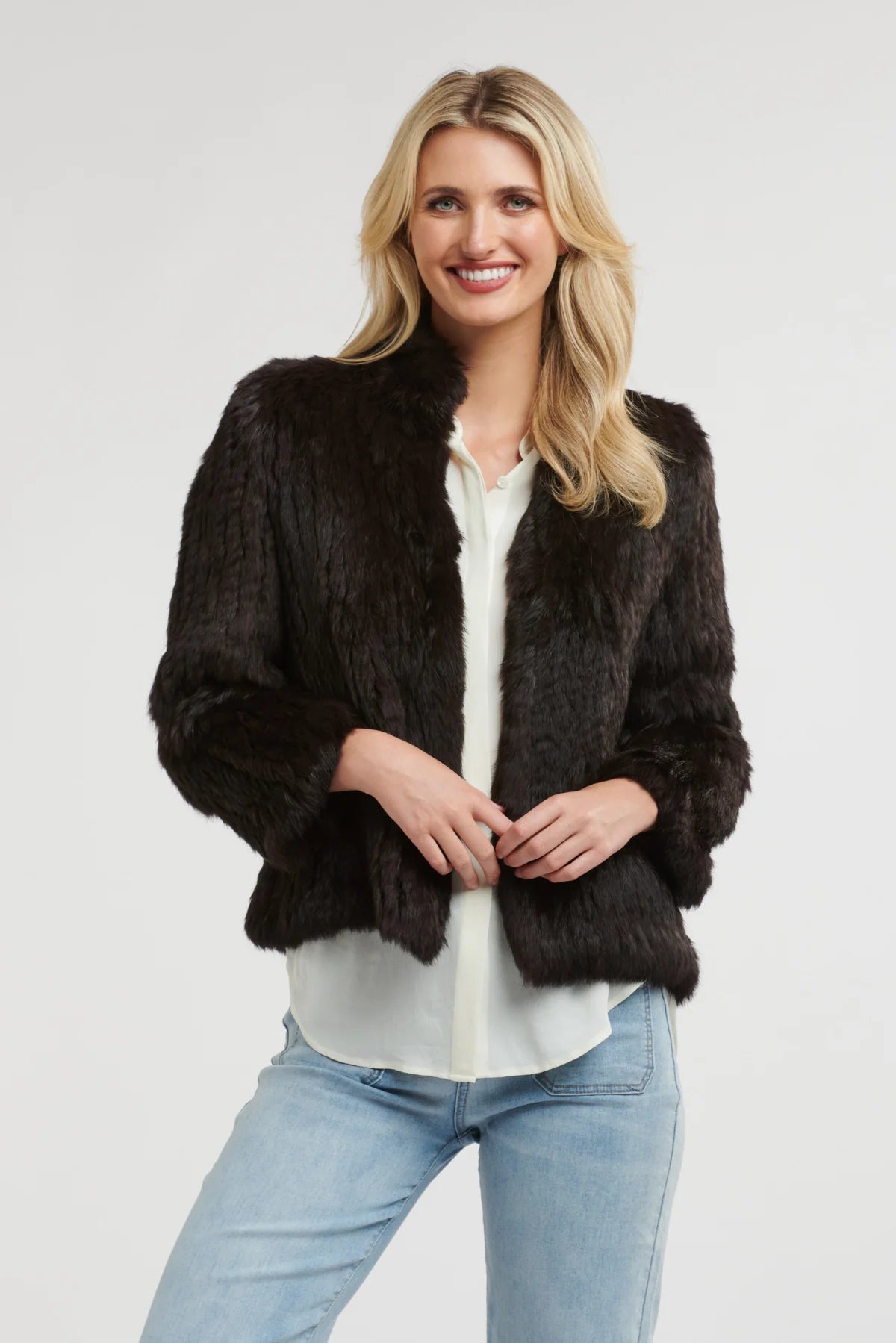 365 Days | High Neck Rabbit Fur Jacket | Chocolate – Harrip & Co.