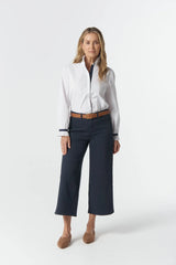 Goondiwindi | Sky Frill Neck Cotton Shirt | White