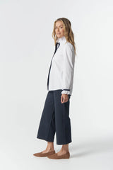 Goondiwindi | Sky Frill Neck Cotton Shirt | White