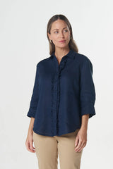 Goondiwindi Cotton | Island 3/4 Sleeve Frill Shirt | Dark Navy