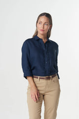 Goondiwindi Cotton | Island 3/4 Sleeve Frill Shirt | Dark Navy