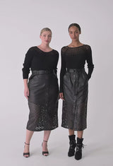 OnceWas  | Rhiannon Viscose Nylon Sheer Knit Top | Black