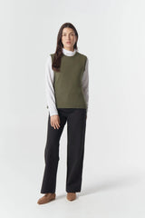 Goondiwindi Cotton | Amber Merino Cotton Knit Vest | Covert Green