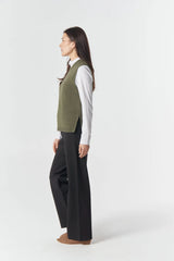 Goondiwindi Cotton | Amber Merino Cotton Knit Vest | Covert Green