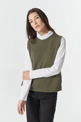 Goondiwindi Cotton | Amber Merino Cotton Knit Vest | Covert Green