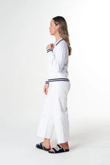 Goondiwindi Cotton | Marine Cotton Cable Knit Polo | White/Navy