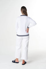 Goondiwindi Cotton | Marine Cotton Cable Knit Polo | White/Navy