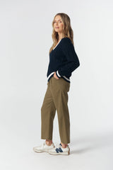 Goondiwindi Cotton | Harvest V Neck Cotton Jumper | Dark Navy/White/Fox