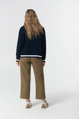 Goondiwindi Cotton | Harvest V Neck Cotton Jumper | Dark Navy/White/Fox