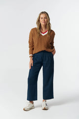 Goondiwindi Cotton | Harvest V Neck Cotton Jumper | Fox/White/Poinsettia