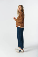 Goondiwindi Cotton | Harvest V Neck Cotton Jumper | Fox/White/Poinsettia
