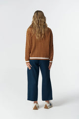 Goondiwindi Cotton | Harvest V Neck Cotton Jumper | Fox/White/Poinsettia