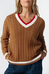Goondiwindi Cotton | Harvest V Neck Cotton Jumper | Fox/White/Poinsettia