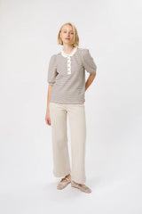 Kireina | Jacqueline Top | White w/Brown Stripe