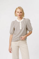 Kireina | Jacqueline Top | White w/Brown Stripe