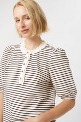 Kireina | Jacqueline Top | White w/Brown Stripe