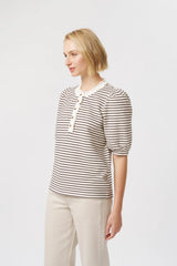 Kireina | Jacqueline Top | White w/Brown Stripe