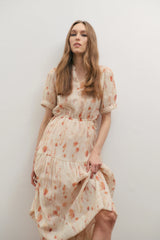 MAEVARII | Apricity Tiered Midi Dress | Peaches & Cream