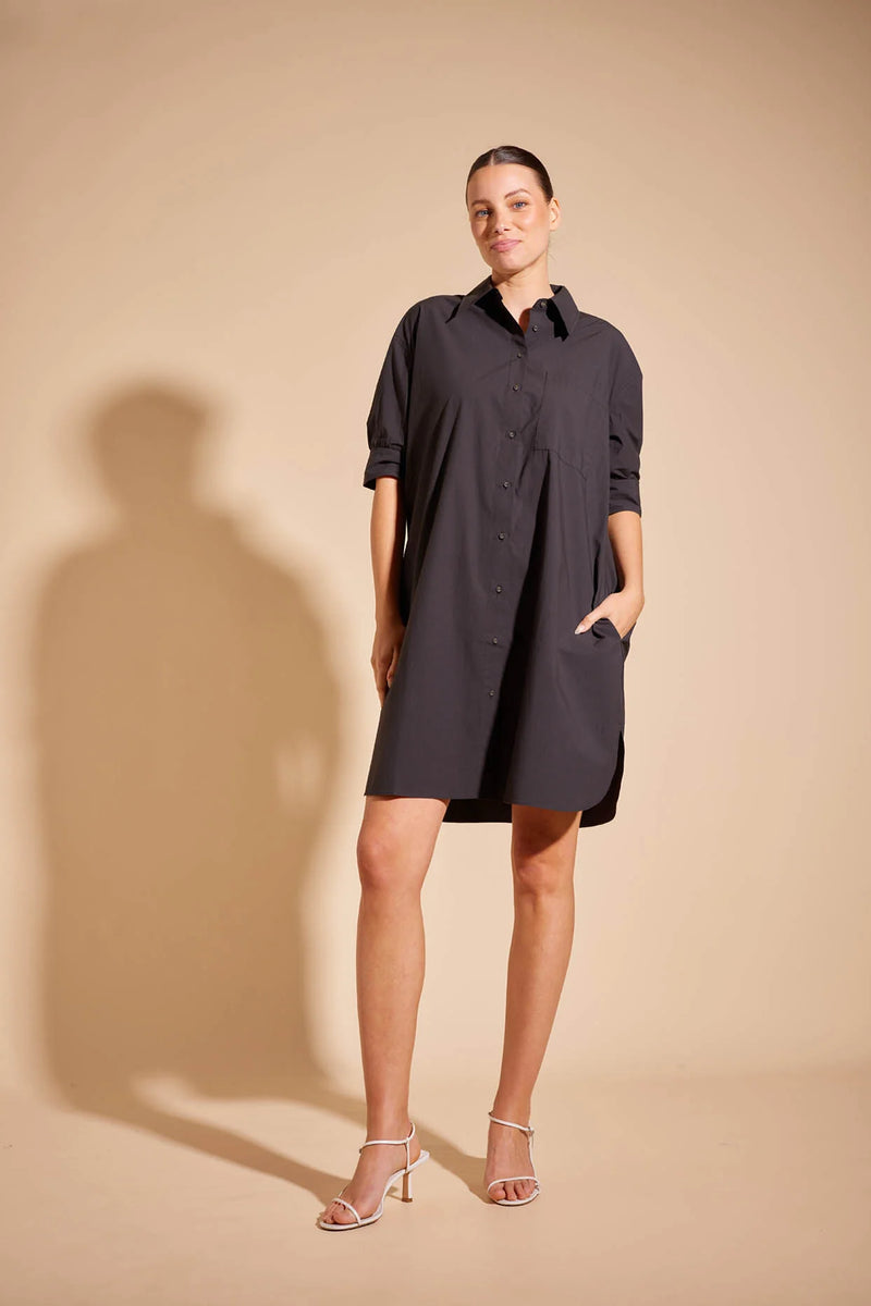 Alessandra | VIENNE PIMA COTTON DRESS | NAVY