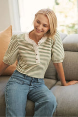 Kireina | Jacqueline Top | White w/Green Stripe