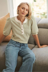 Kireina | Jacqueline Top | White w/Green Stripe