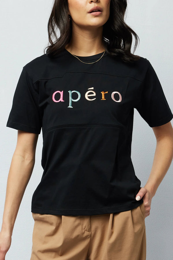 Apero | Classic Panel Embroidered Tee | Black / Multi