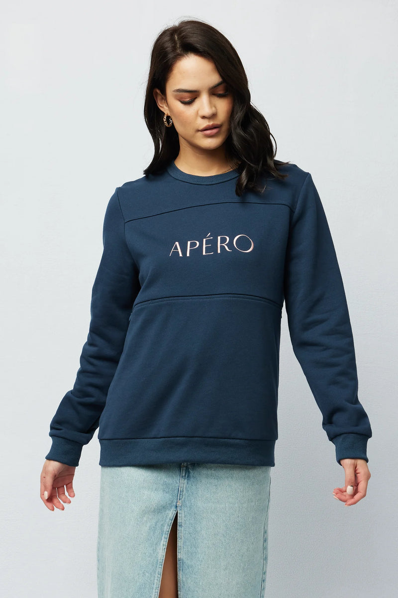 Apero | Monti Panel Embroidered Jumper | Navy / Pink