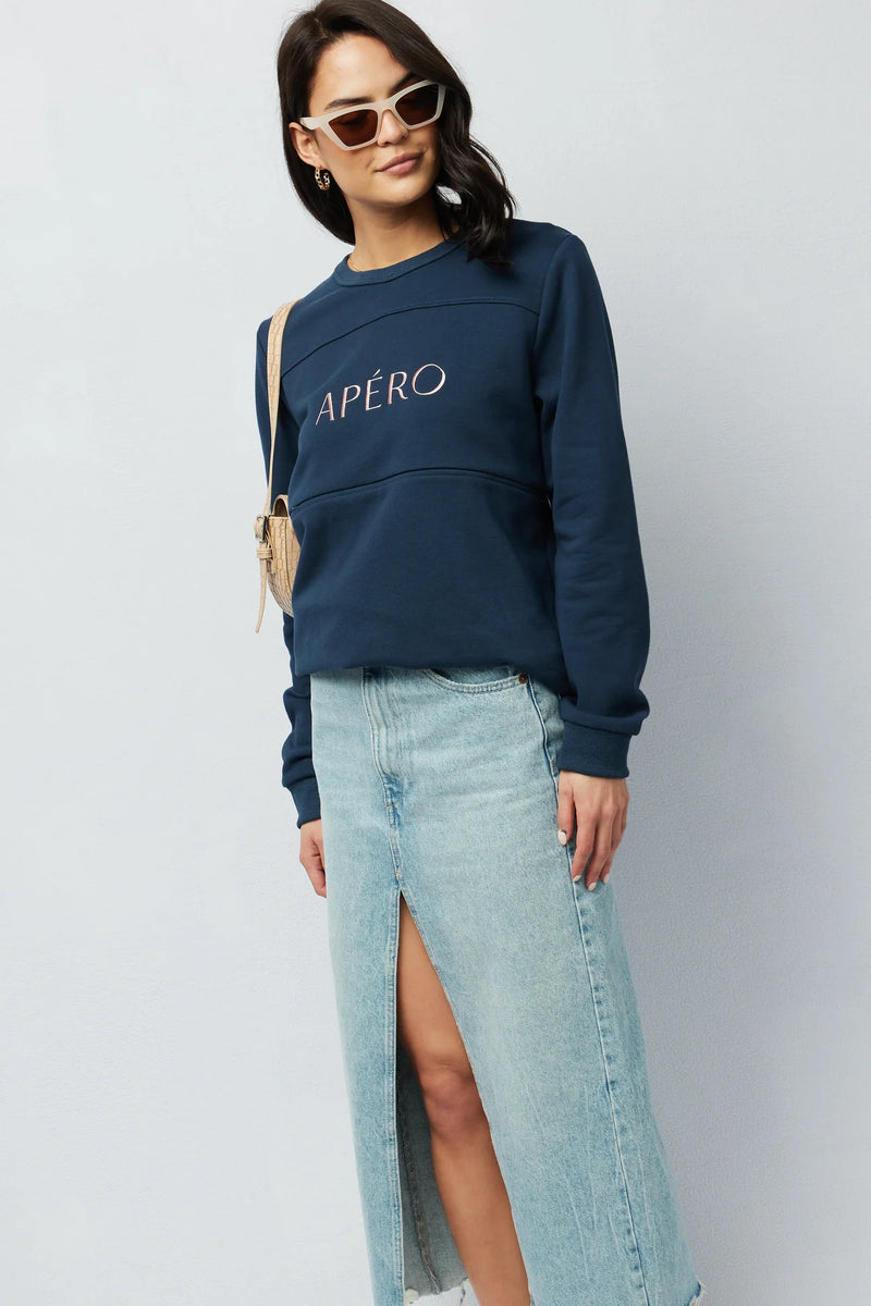 Apero | Monti Panel Embroidered Jumper | Navy / Pink