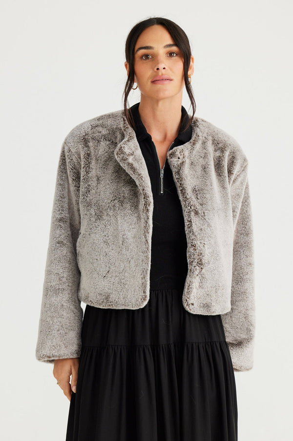 Brave & True | Gigi Cropped Fur Jacket | Brown Sable