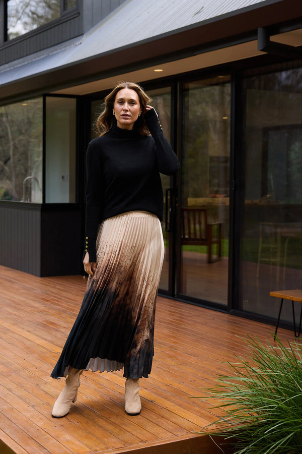 Brave & True | Alias Pleated Skirt | Calligraphy