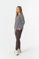 Cloth + Paper + Scissors | The Hero Stripe Raglan Tee | White/Chocolate Torte