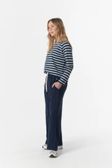Cloth + Paper + Scissors | The Hero Stripe Raglan Tee | White/Parisian Navy