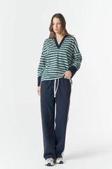 Cloth + Paper + Scissors | The Breezy Stripe Polo | White/Rainforest/Navy