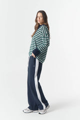 Cloth + Paper + Scissors | The Breezy Stripe Polo | White/Rainforest/Navy