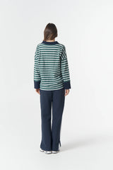 Cloth + Paper + Scissors | The Breezy Stripe Polo | White/Rainforest/Navy