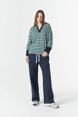 Cloth + Paper + Scissors | The Breezy Stripe Polo | White/Rainforest/Navy