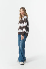 Cloth + Paper + Scissors | Rugby Club V Neck Sweater | Chocolate Torte/Pink