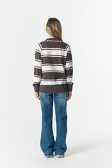 Cloth + Paper + Scissors | Rugby Club V Neck Sweater | Chocolate Torte/Pink
