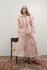 MAEVARII | Chloe Ruffle Bow Blouse | Floating Frost Flowers