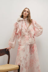MAEVARII | Chloe Ruffle Bow Blouse | Floating Frost Flowers